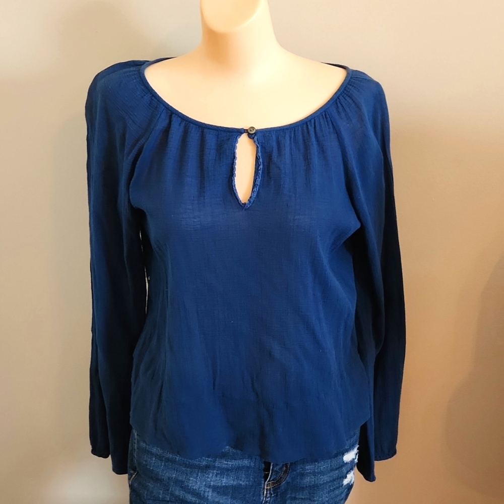 J. Crew Ws Small Blue Keyhole Blouse